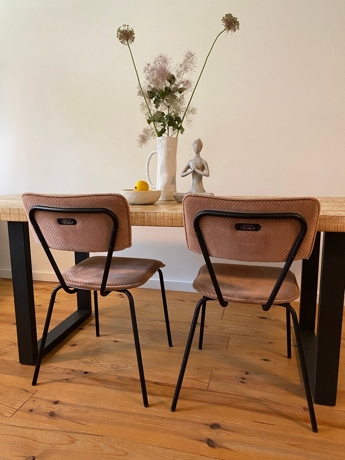 Set van 2 Dutchbone Velvet Vintage Rose Stoelen, Huis en Inrichting, Stoelen, Ophalen, Gebruikt, Twee, Overige kleuren