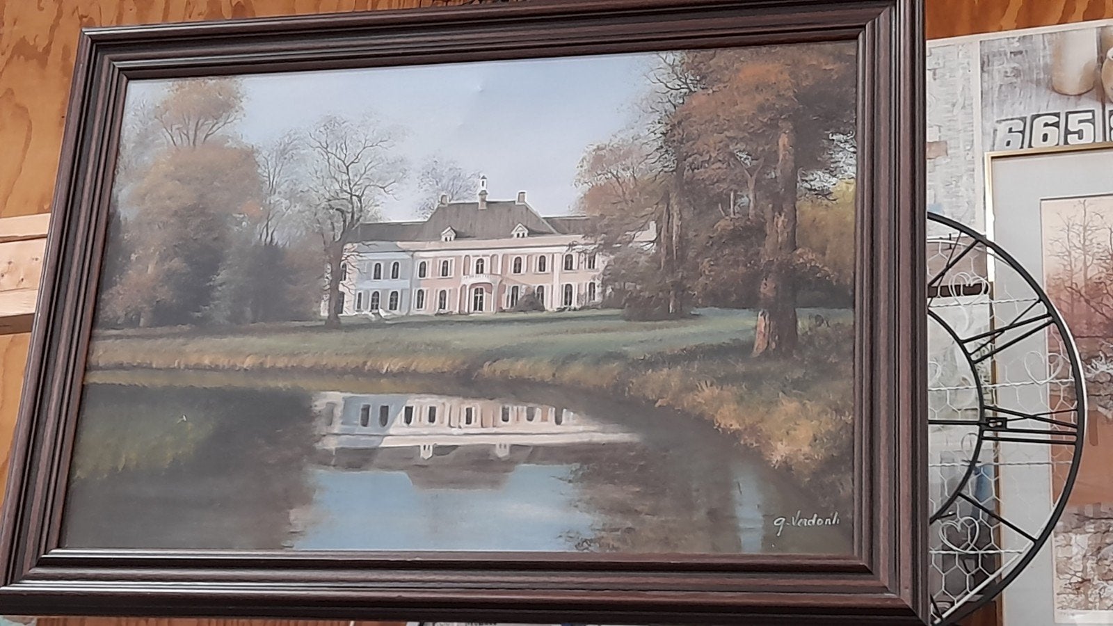 Schilderij G. Verdonk - Kasteel aan het water, Antiek en Kunst, Kunst | Schilderijen | Klassiek, Ophalen