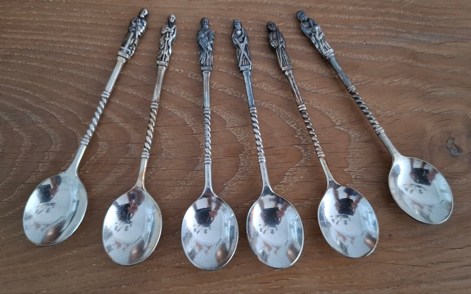 Set van 6 antieke verzilverde apostellepels, Antiek en Kunst, Ophalen of Verzenden