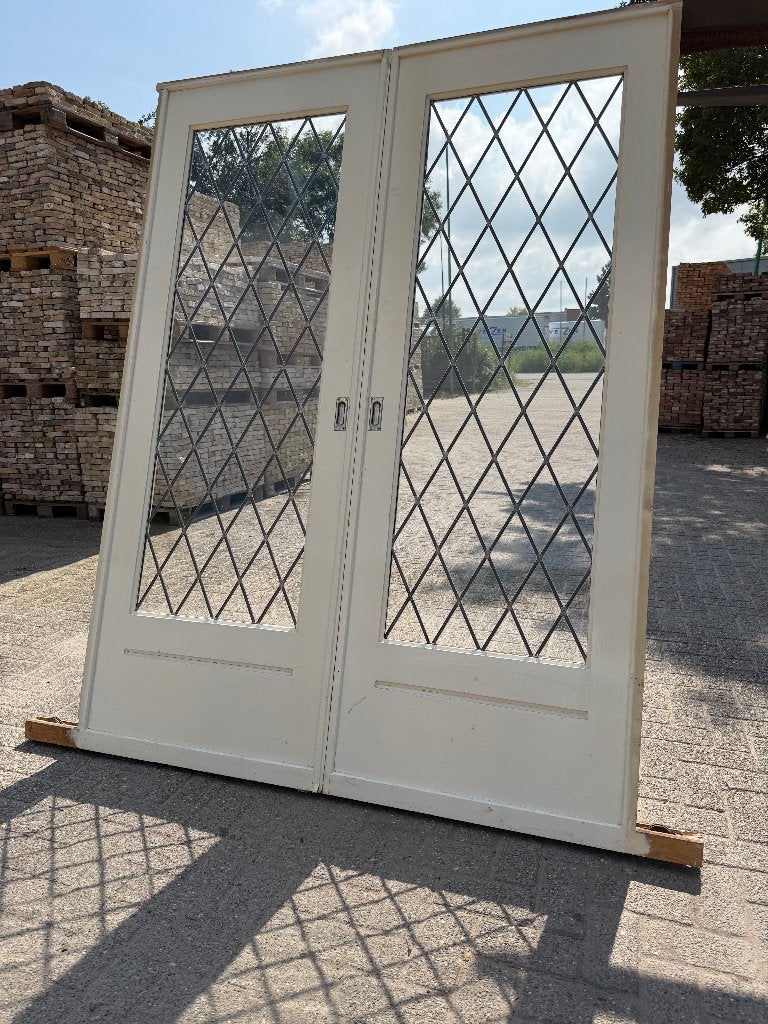 Set schuif / en-suite deuren met glas in lood 208x154cm., Antiek en Kunst, Curiosa en Brocante, Ophalen
