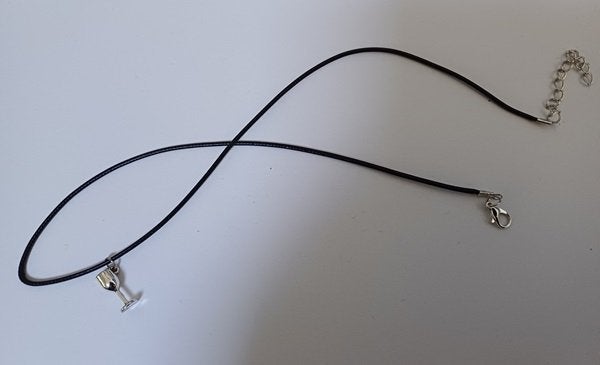 Koordketting wax zwart met hanger wijnglas, Verzenden, Zwart, Nieuw, Overige materialen