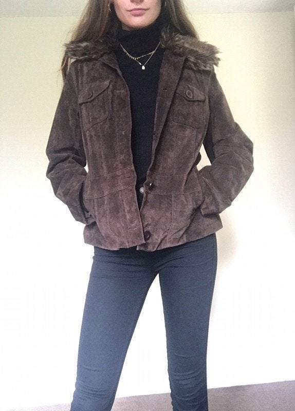NIEUW bruine suede jas maat S afneembare bontkraag, Bruin, Nieuw, Ophalen of Verzenden, MS Mode