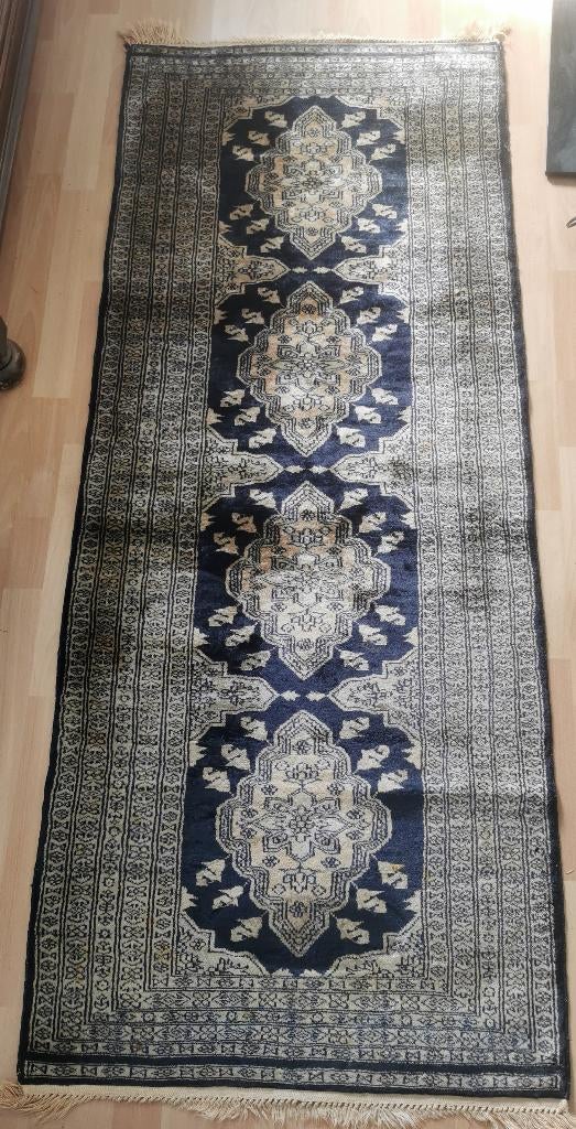 Tafelloper Perzisch Oosters blauw beige, Blauw, Perzisch Oosters, Zo goed als nieuw, 150 tot 200 cm