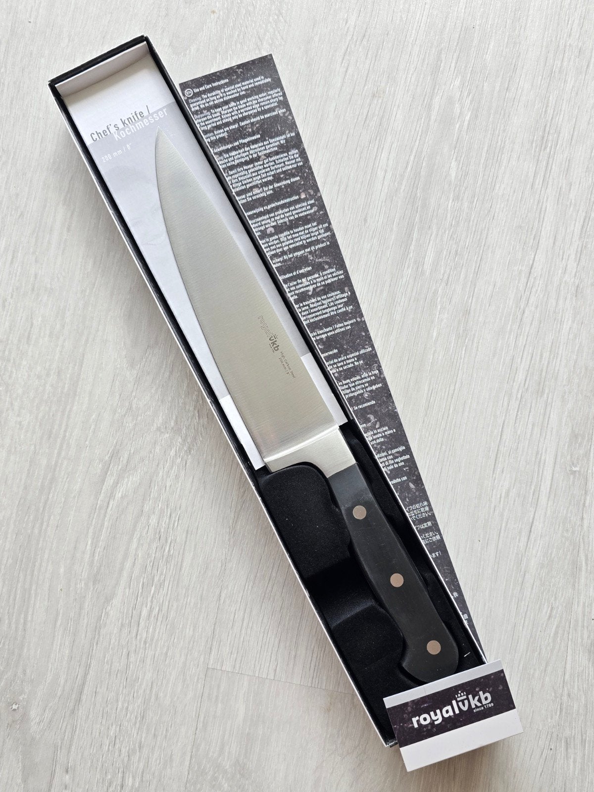 Koksmes Chef Knife Royal van Kempen en Begeer 20cm Carbon, Royal Van Kempen & Begeer, Overige materialen, Nieuw, Snijmes