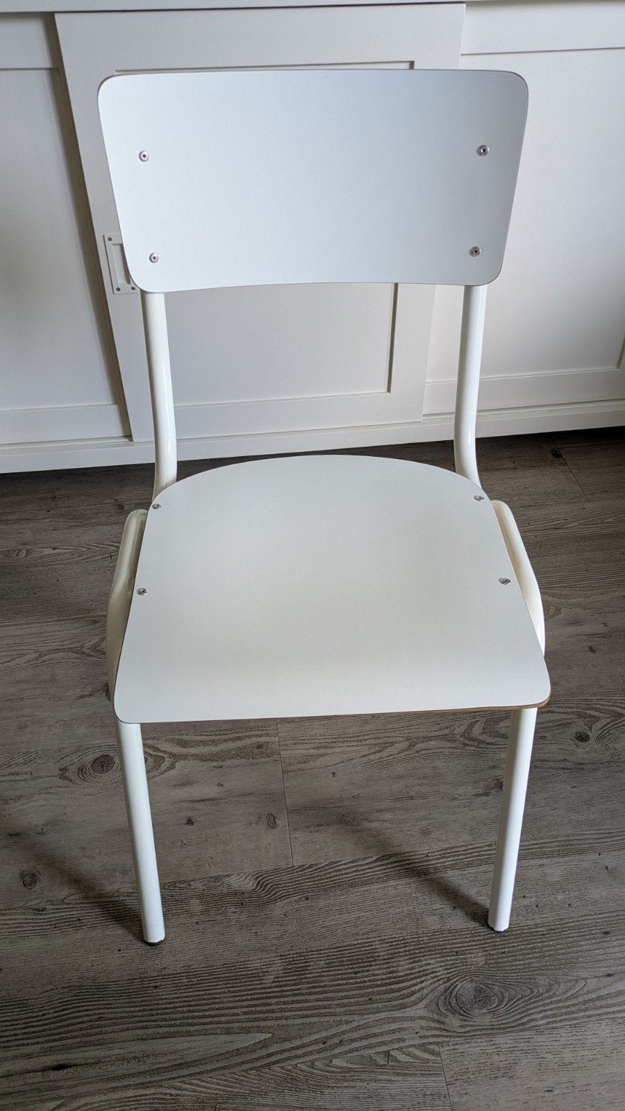 4 Schoolstoelen wit., Huis en Inrichting, Stoelen, Ophalen, Gebruikt, Wit