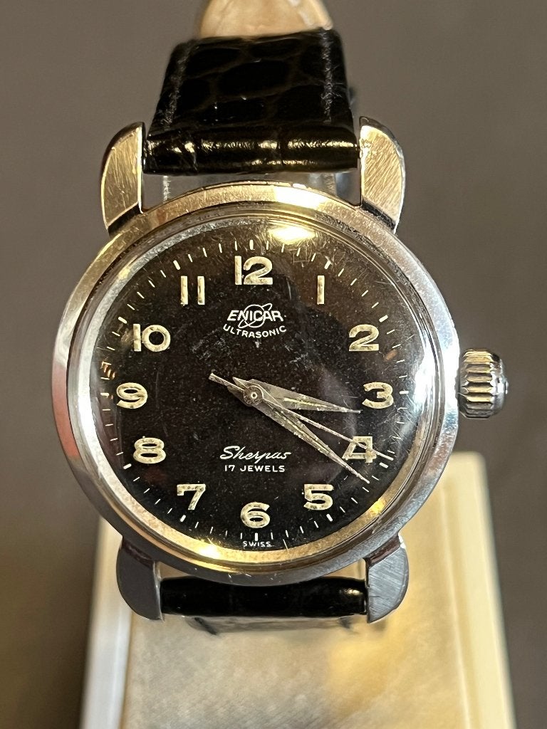 Enicar Sharpa Ultrasonic 17 Jewels Handopwind 34mm, Overige merken, Staal, Met bandje, Polshorloge