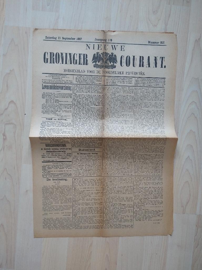 Nieuwe Groninger Courant. Zaterdag 15 september 1917, Ophalen of Verzenden, Nieuw, Muziek, Film of Tv