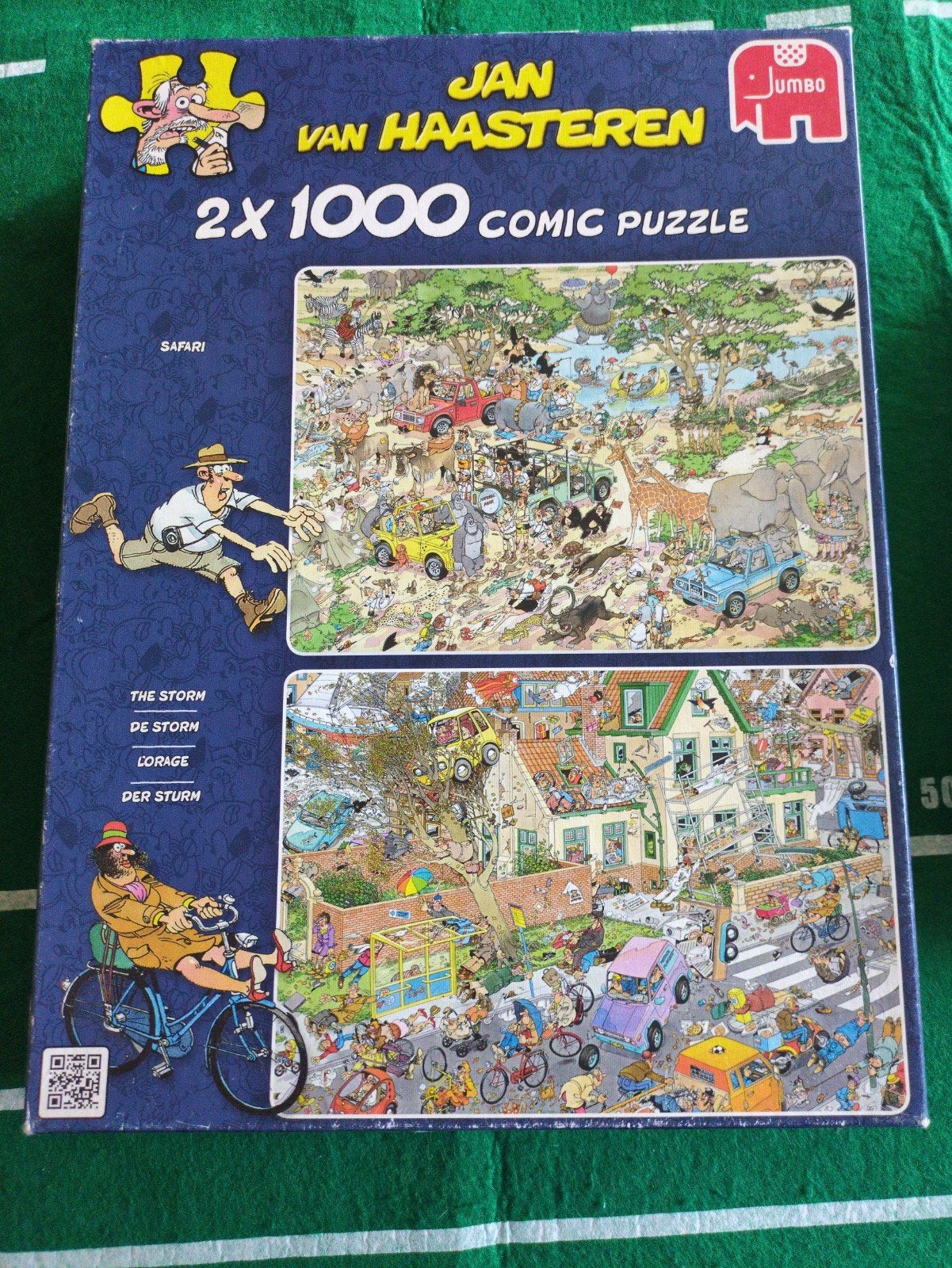 Jan van Haasteren 2x 1000 stukjes - Safari & The Storm, Ophalen of Verzenden, 500 t/m 1500 stukjes, Gebruikt, Legpuzzel
