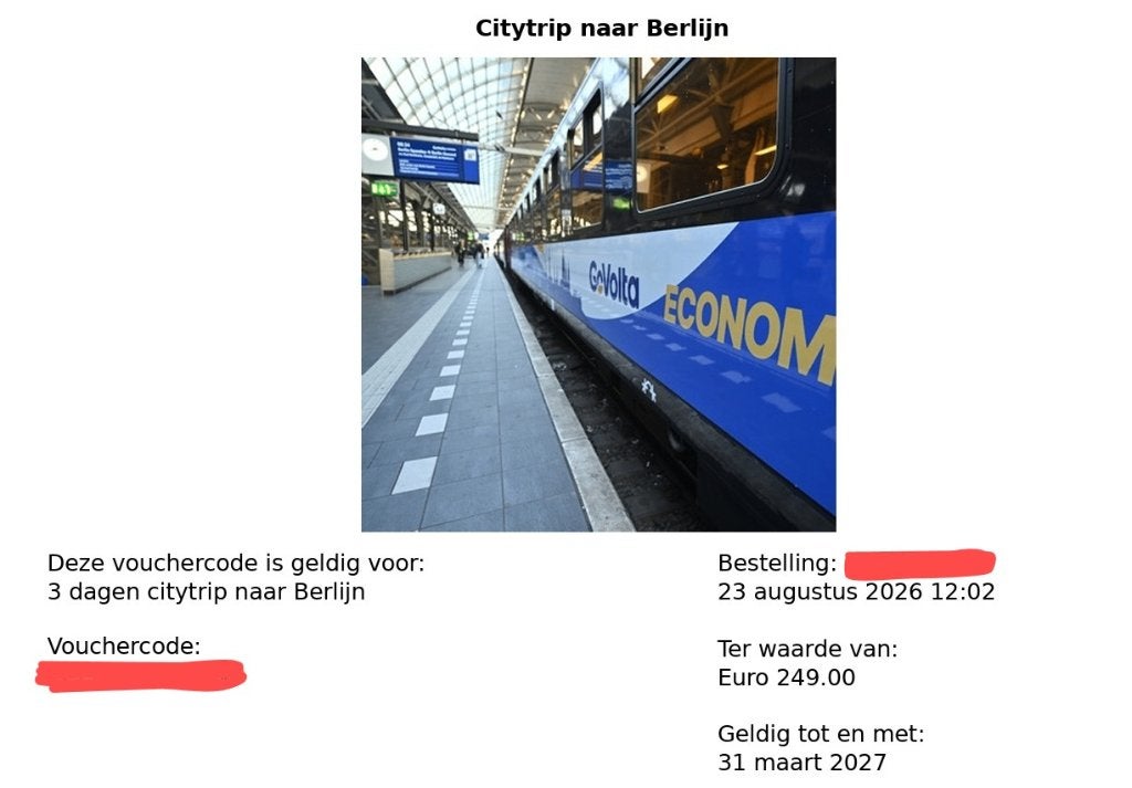 Citytrip vouchercode Berlijn AH actie, Eén persoon, Trein, Buitenland, Met bestemming of datum