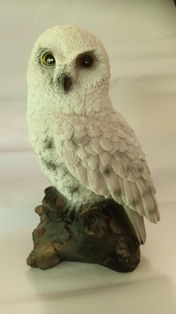 Witte stenen uil, ca. 25cm hoog - Decoratief beeld, Verzamelen, Beelden en Beeldjes, Ophalen of Verzenden, Gebruikt, Dier