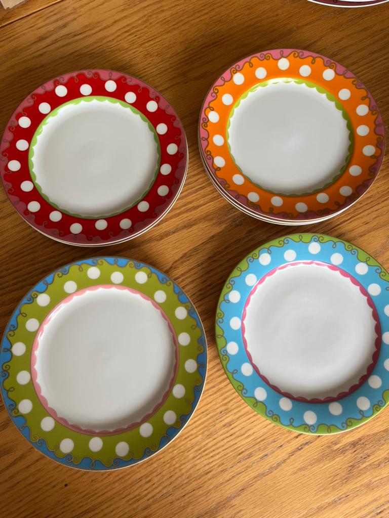 8 Douwe egberts Oilily gebaksbordjes, Huis en Inrichting, Keuken | Servies, Ophalen, Zo goed als nieuw, Bord(en), Overige stijlen