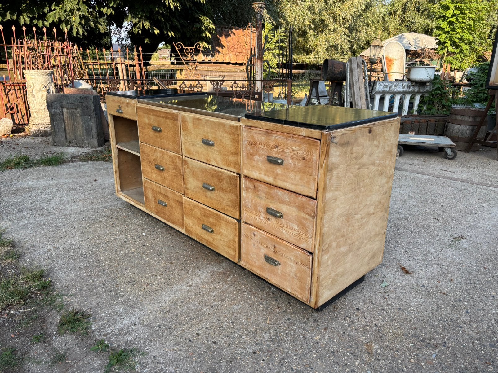 Antieke toonbank of oude toonbank ladekast met vitrine, Antiek en Kunst, Curiosa en Brocante, Ophalen
