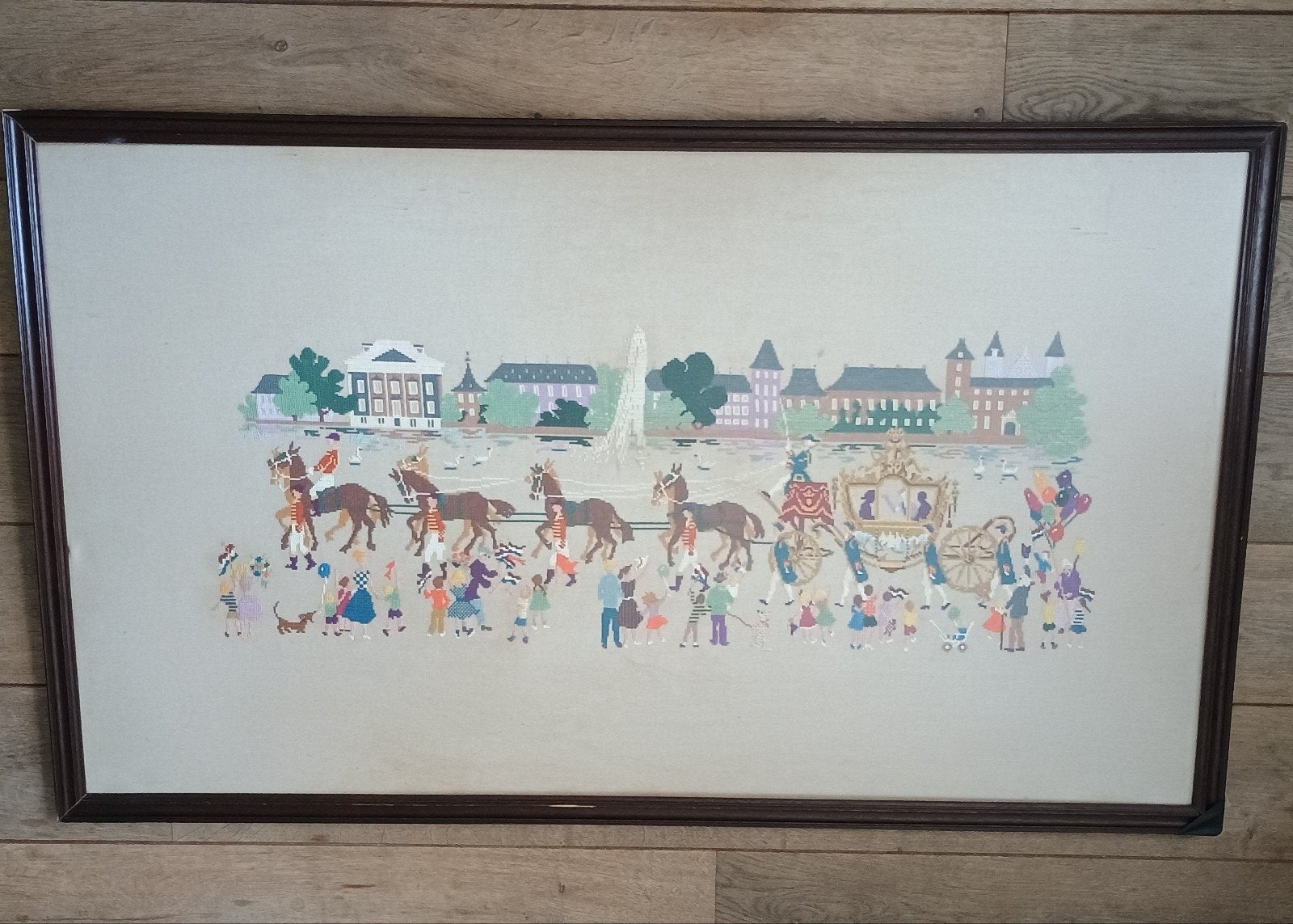 Gouden koets, handgeborduurd en ingelijst, Ophalen, Gebruikt, Foto of Poster