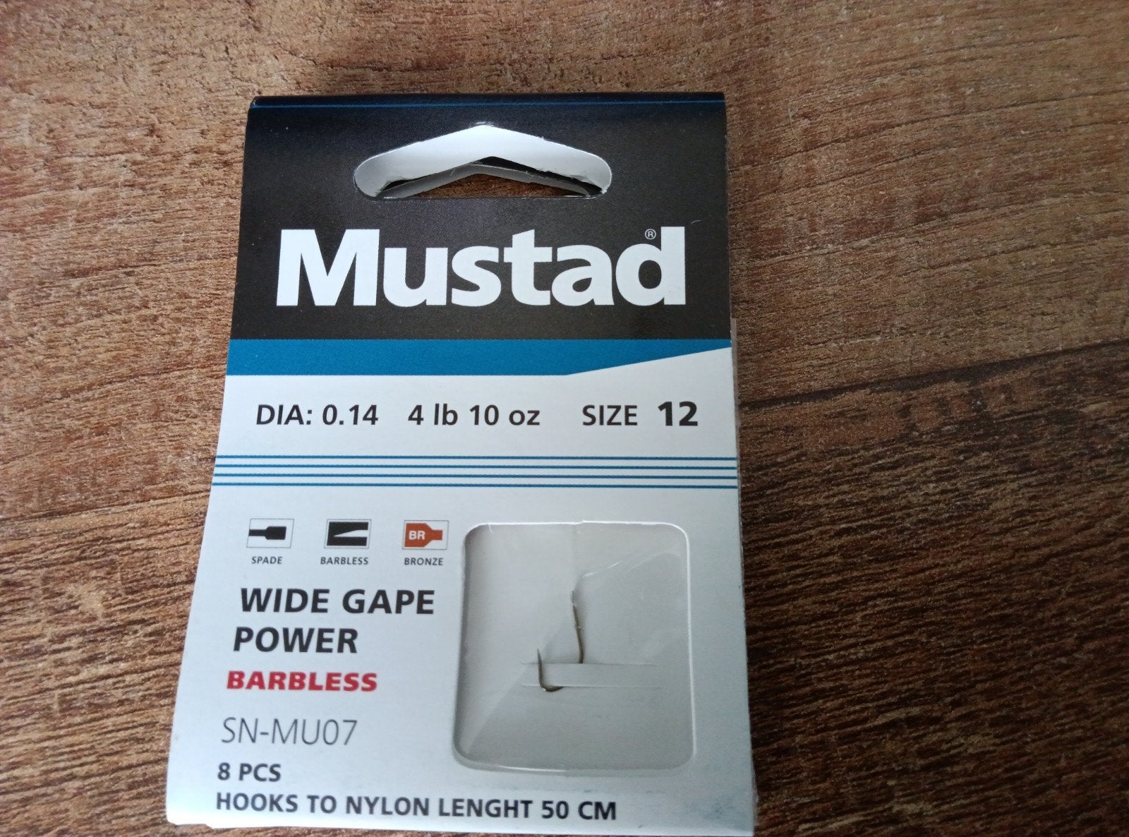 Mustad Wide Gape Power Barbless Vislijn met Haakjes Maat 12., Ophalen of Verzenden, Nieuw, Haak