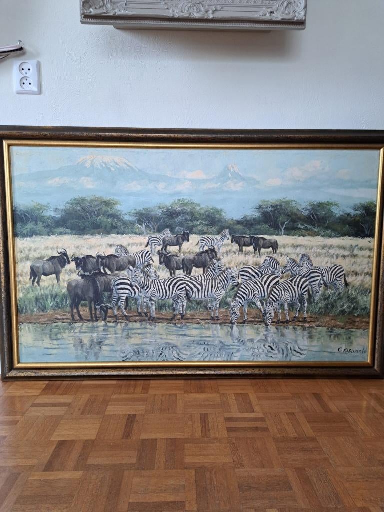 SCHILDERIJ  GNOES  EN ZEBRA,S  VAN  C. KISWANTA., Antiek en Kunst, Ophalen