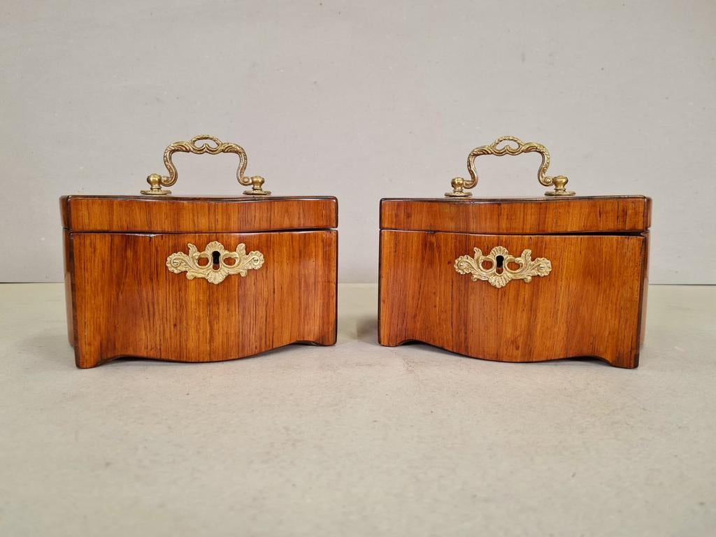 Koppel kistjes, theekistje, tea caddy, Louis XV, Rozenhout, Ophalen of Verzenden