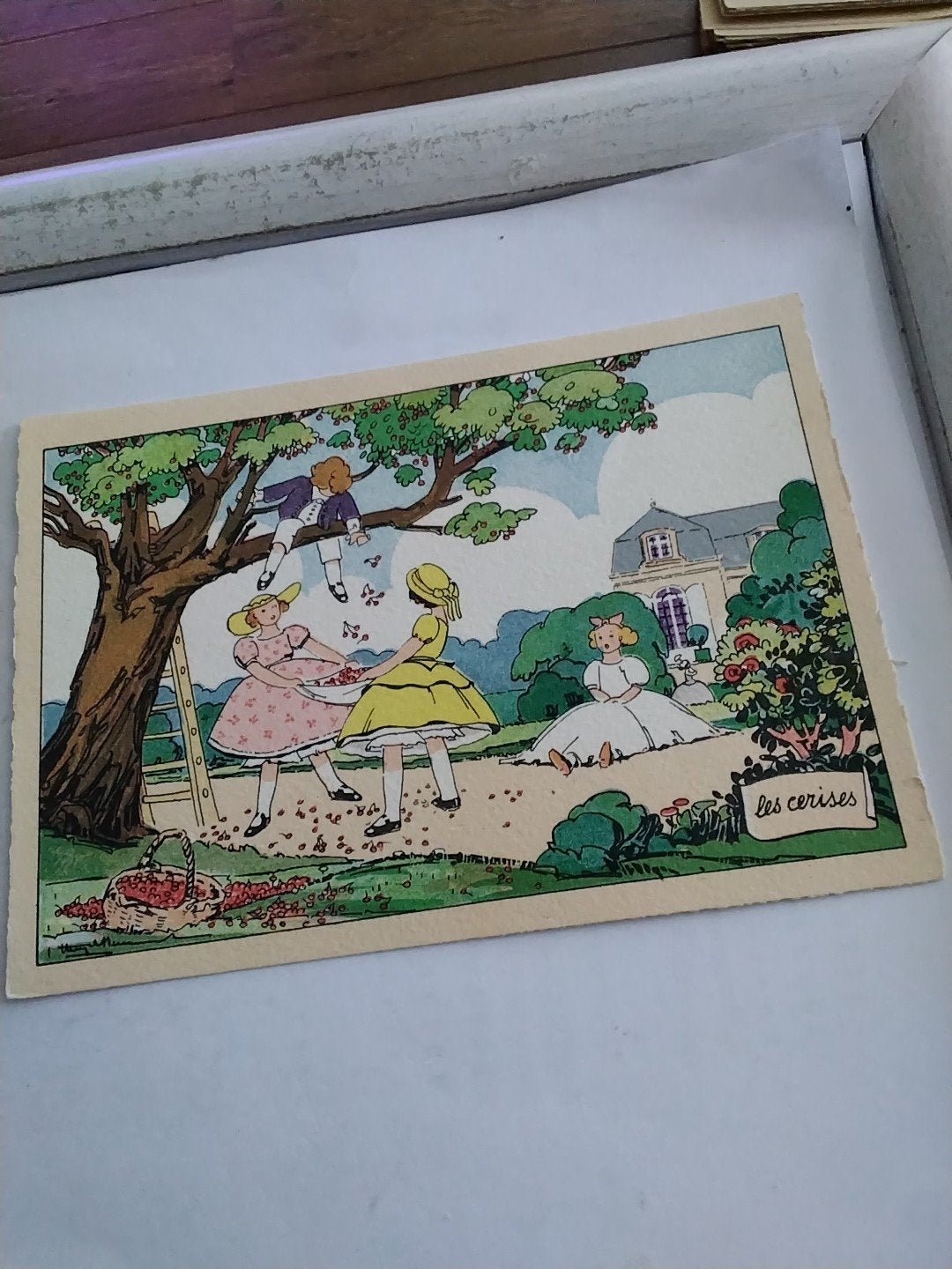 Vintage Ansichtkaart 'Les Cerises' - Kinderen in Tuin, Ophalen of Verzenden, Voor 1920, Ongelopen