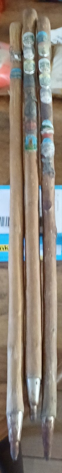 Set van 3 Vintage Wandelstokken met Badges, Sport en Fitness, Ophalen of Verzenden, Gebruikt