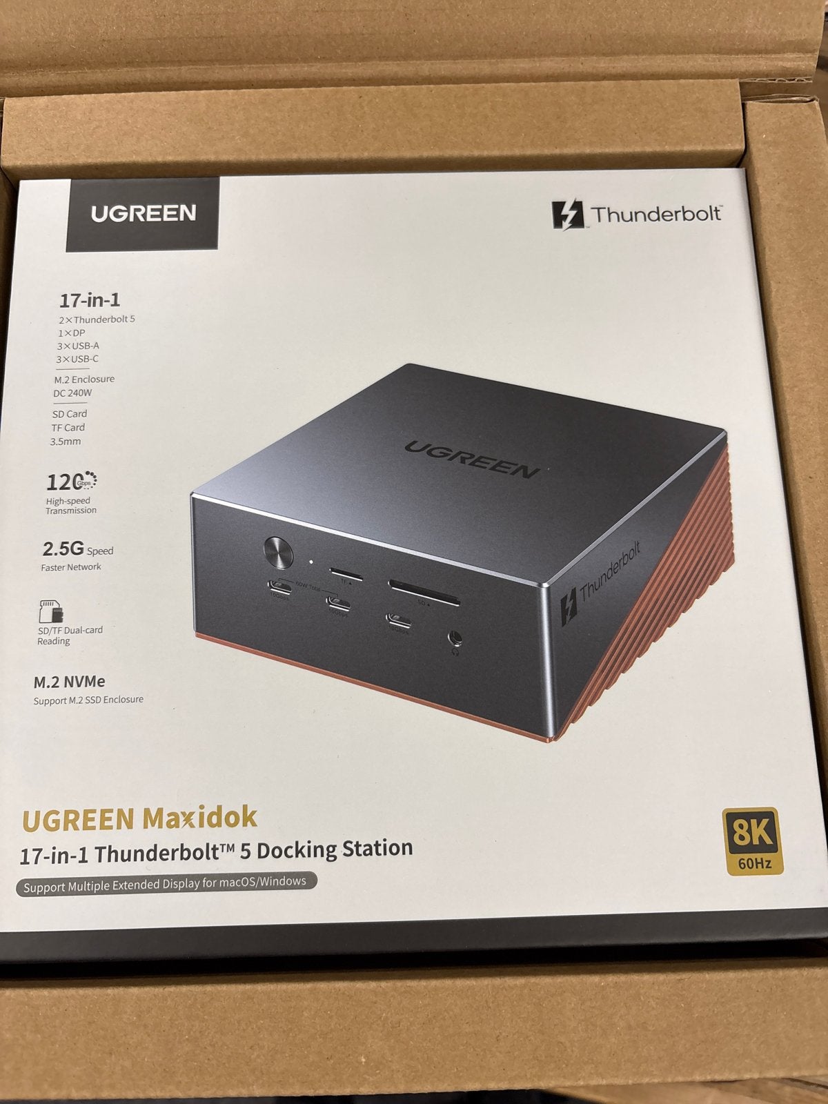 UGREEN Maxidok 17-in-1 Thunderbolt 5 Docking Station 8K, Computers en Software, Ophalen of Verzenden, Nieuw, Docking station, Laptop