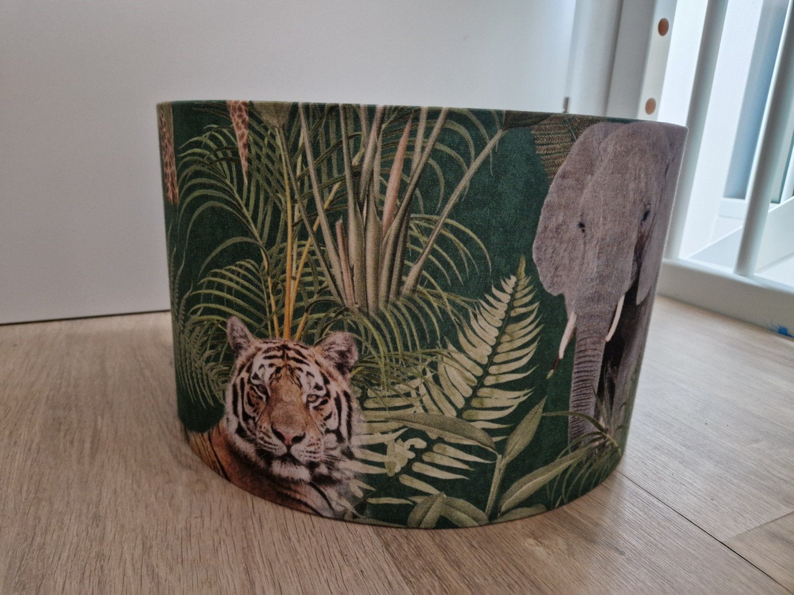 Mooie lampenkap met jungleprint - zo goed als nieuw, Ophalen, Zo goed als nieuw, Groen, Rond