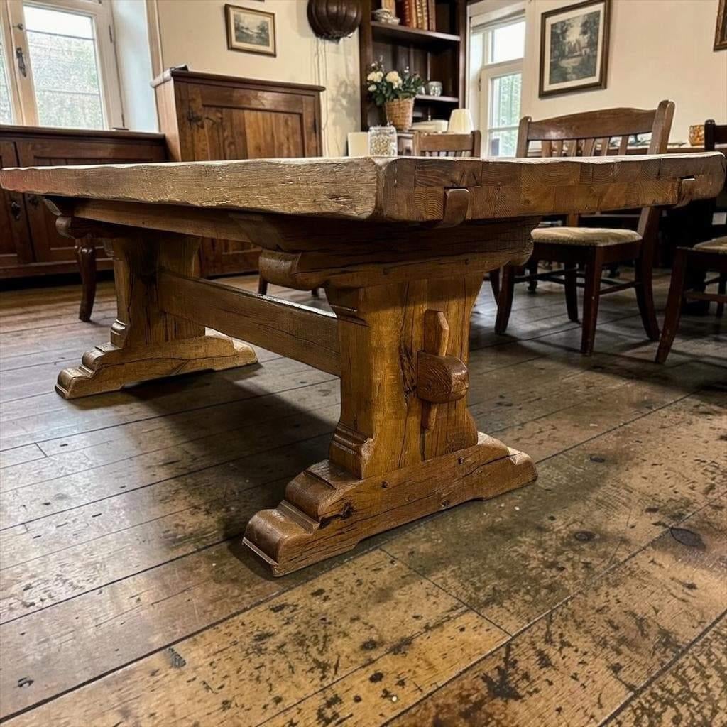 Vintage brutalist XL houten eettafel / tafel, Ophalen