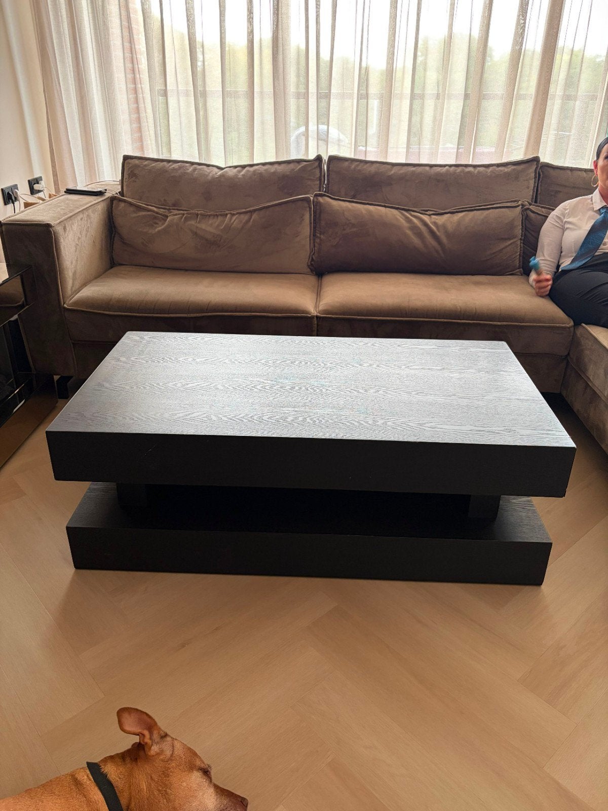 Zwarte eikenhouten salontafel - 131x70x45 cm, 100 tot 150 cm, Eikenhout, Rechthoekig, 50 tot 100 cm
