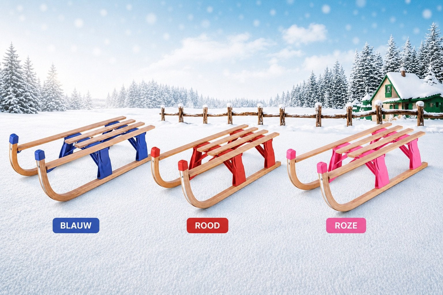Slee | Sneeuwslee | Sleeën | Sneeuw Slee | Roze Blauw Rood, Ophalen, Nieuw, Hout
