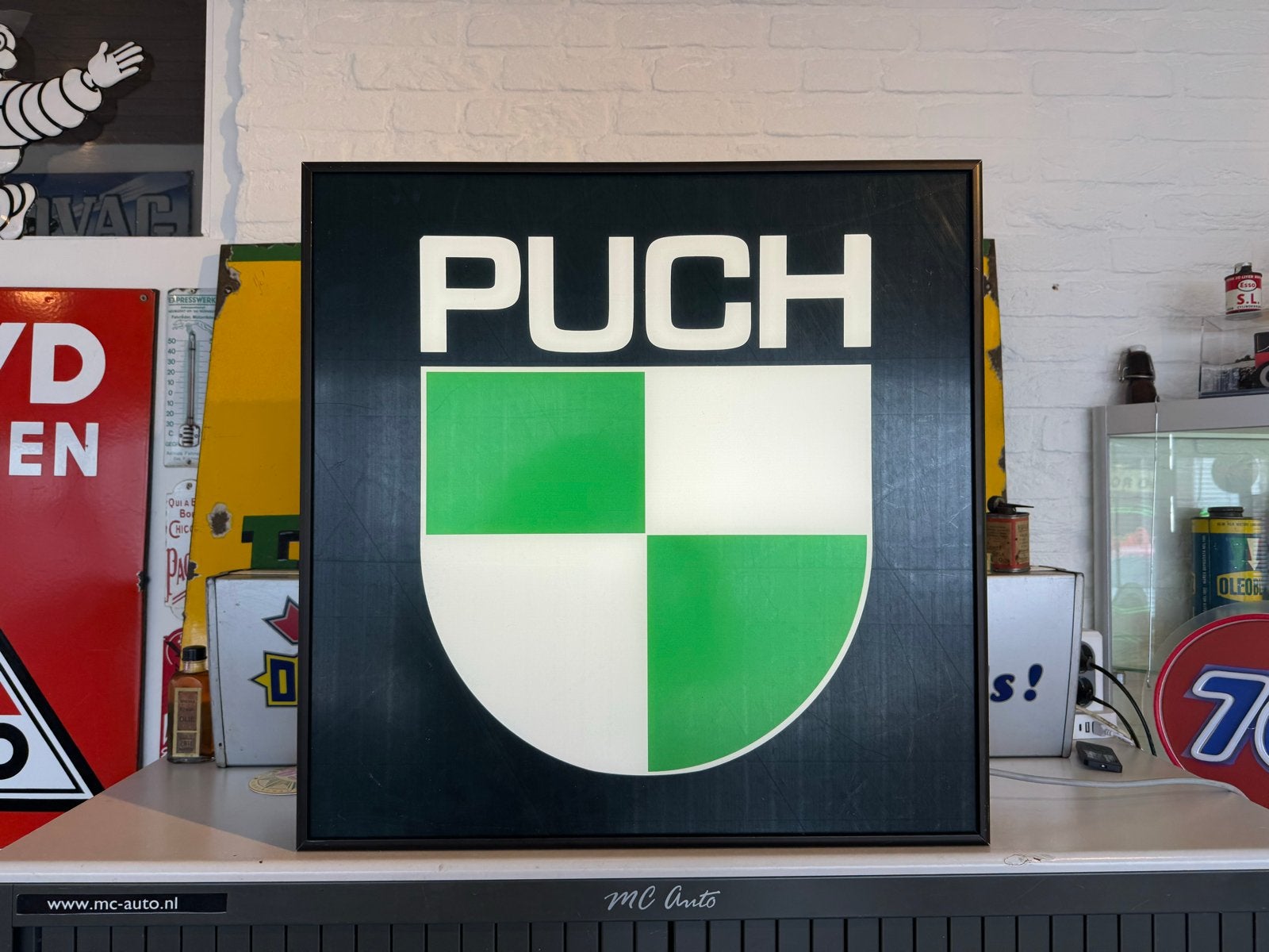 Vintage Verlicht Puch Reclamebord - Uniek Verzamelobject, Ophalen, Gebruikt, Motoren