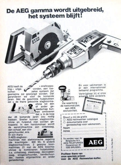 8 vintage advertenties reclames AEG 1940-75 boormachine, Ophalen of Verzenden, Gebruikt, Overige typen