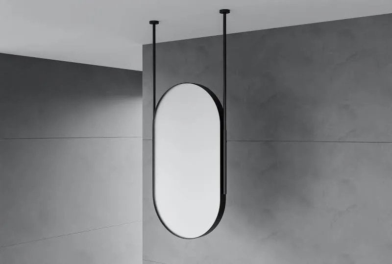 Hang spiegel mat zwart | design spiegel 60x100cm verstelbaar, 100 tot 150 cm, Ophalen of Verzenden, Zo goed als nieuw, Ovaal