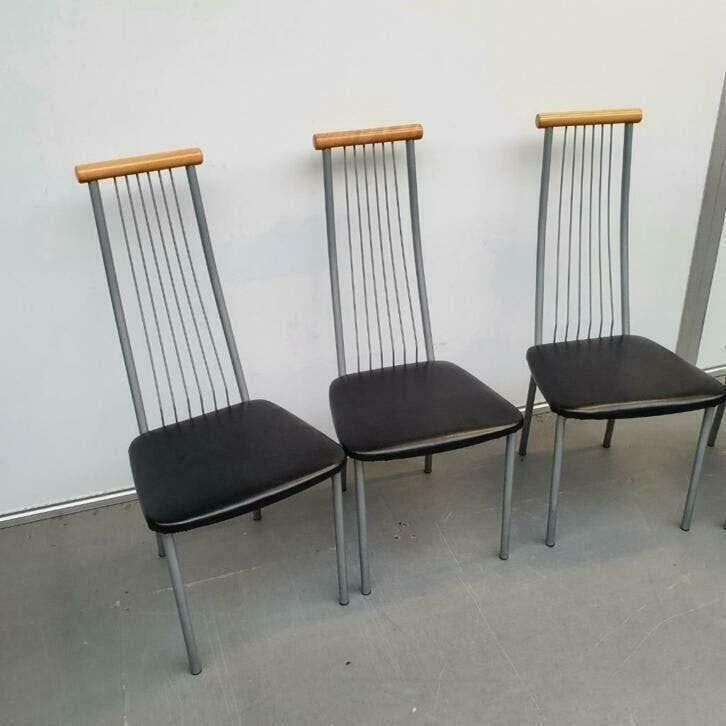 4 x Eetkamerstoelen - met nieuwe zwarte skai, Huis en Inrichting, Stoelen, Ophalen, Gebruikt, Zwart, Vier