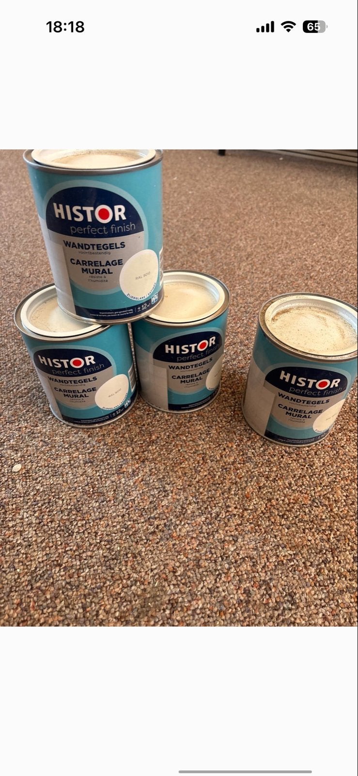 Histor Perfect Finish Wandtegels Verf - RAL 9010, Wit, Ophalen of Verzenden, Minder dan 5 liter, Verf