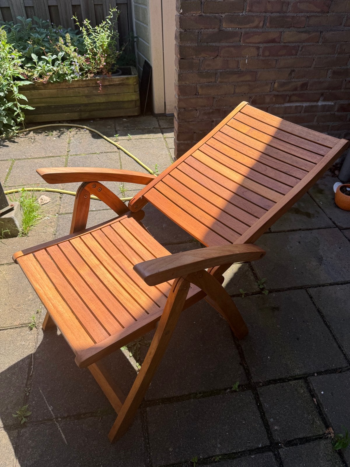 4 nette houten klapstoelen, Tuin en Terras, Ophalen, Zo goed als nieuw, Hout, Inklapbaar