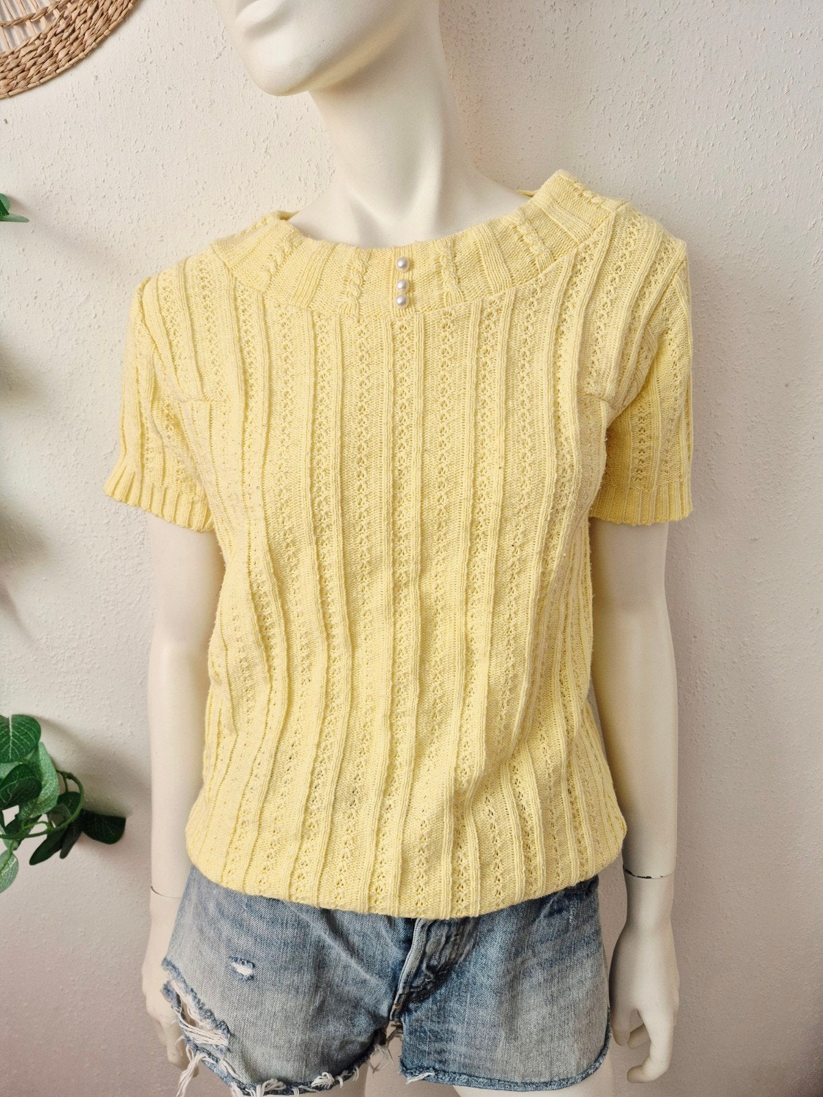 Vintage jaquard gebreid zomertruitje S/M, Maat 38/40 (M), Verzenden, Zo goed als nieuw, Vintage