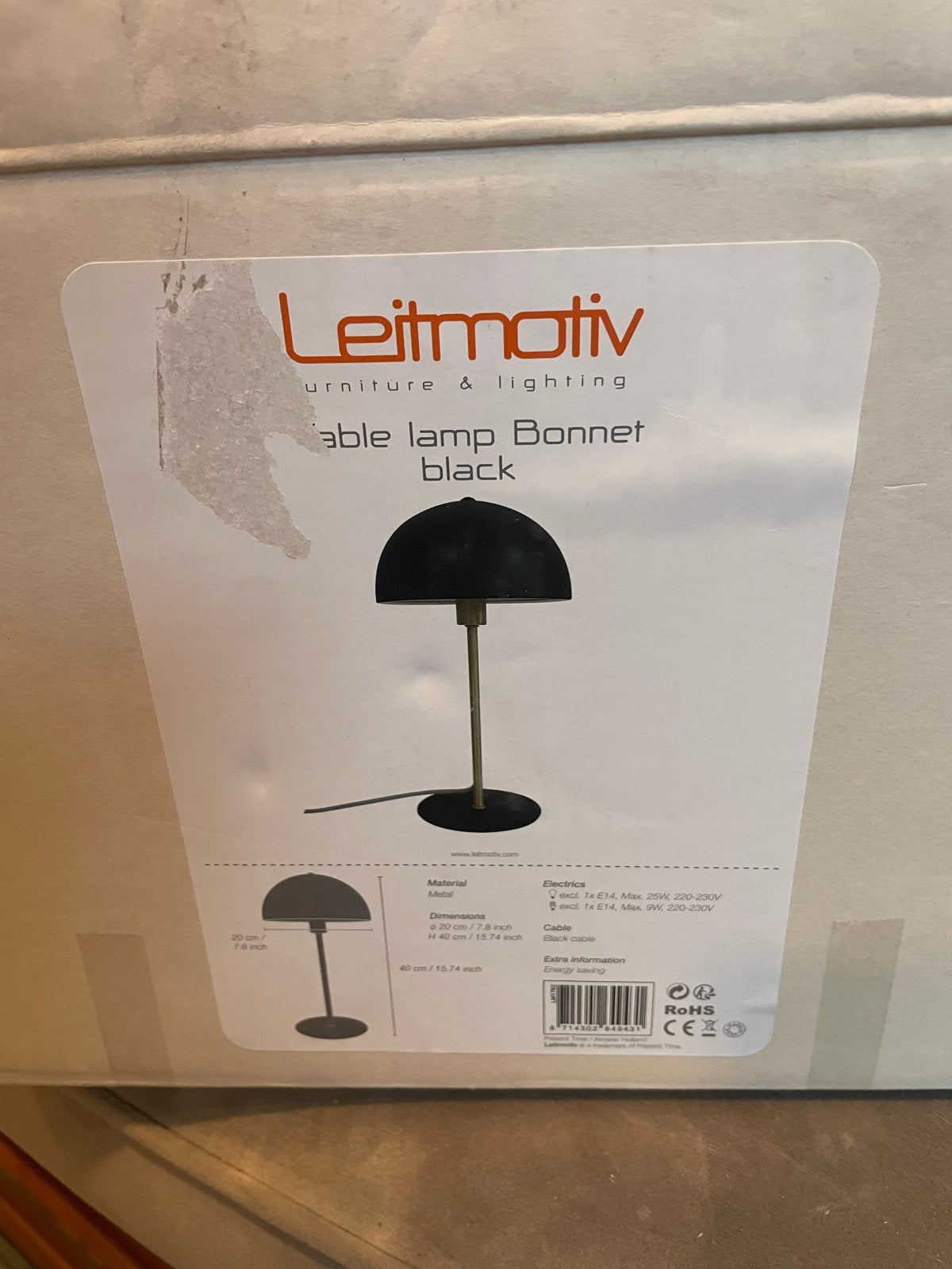 2x Leitmotiv Tafellamp Bonnet - Zwart en Wit- 20x20x39cm, Ophalen, Overige merken, Paddenstoellamp, Nieuw