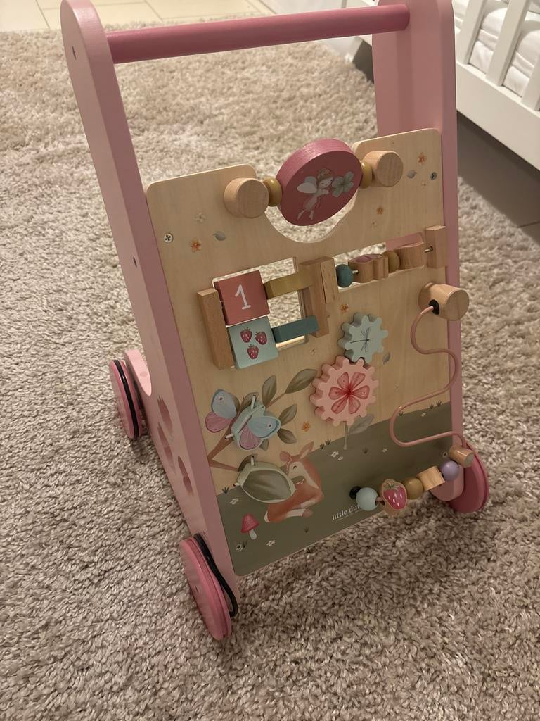 Little Dutch Houten Loopwagen Roze met Activiteitenbord, Ophalen, Zo goed als nieuw, Overige typen, Met wieltjes