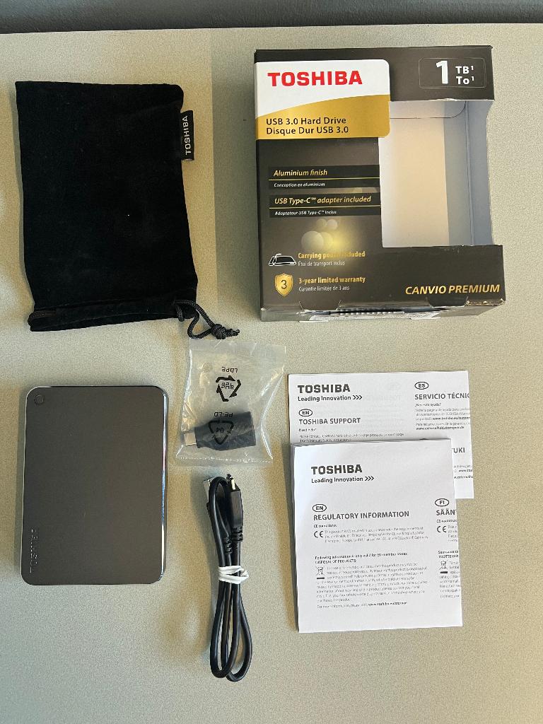 Toshiba Canvio Premium 1TB externe harde schijf z.g.a.n., Computers en Software, Harde schijven, Ophalen, Laptop, USB
