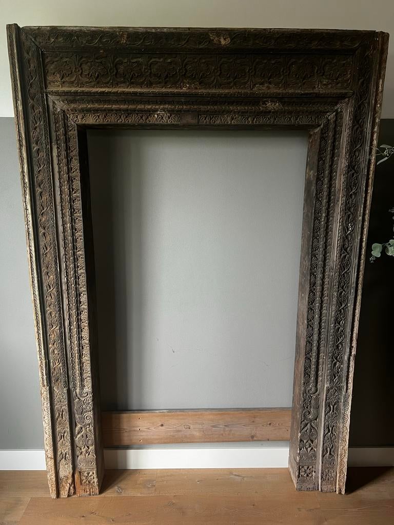 Antieke Houten deur frame of spiegel uit india met deuren, Antiek en Kunst, Ophalen