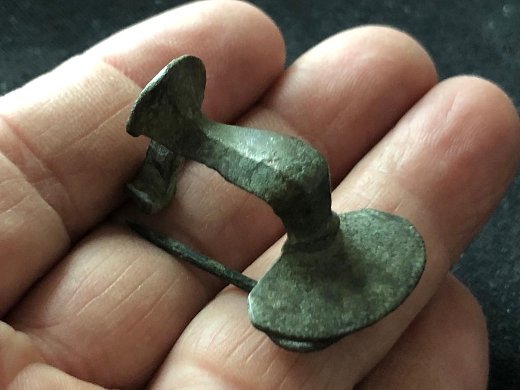 ROMEINSE kraag FIBULA mantelspeld mooie patina Bodemvondst, Ophalen of Verzenden, Brons