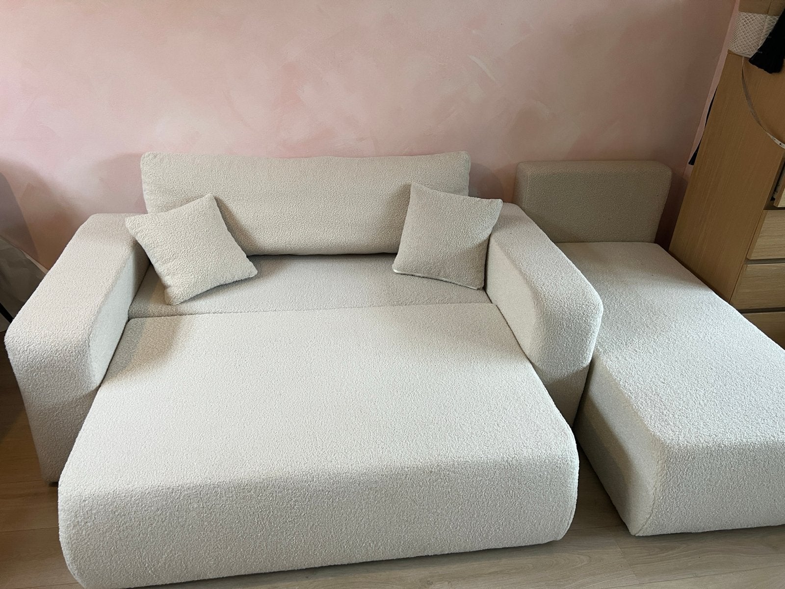 Moderne Hoekbank met Slaapfunctie en Opbergruimte Teddy stof, Huis en Inrichting, Ophalen, 100 tot 125 cm, Hoekbank, Driepersoons