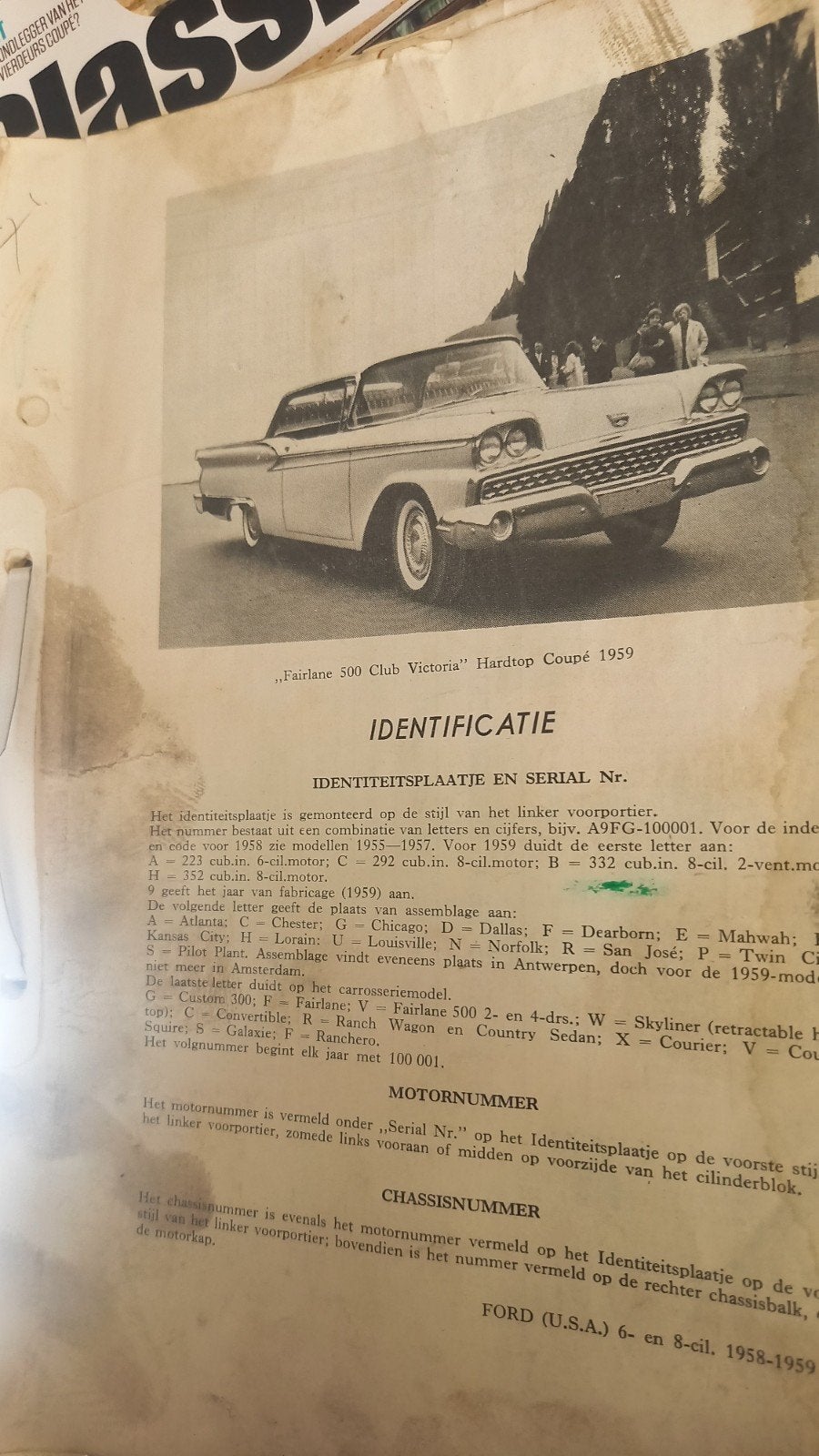 Ford Fairlane - Galaxie 1959 folder identificatie, Ophalen of Verzenden