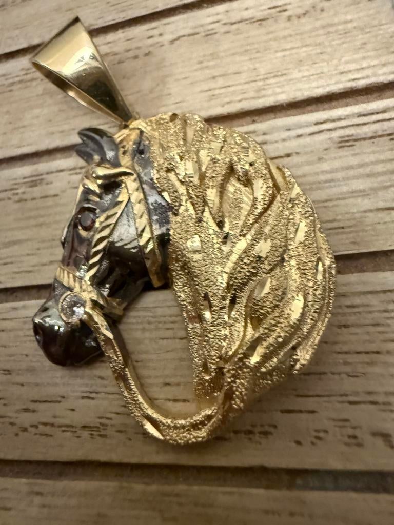 Prachtige 14 karaats gouden paard hanger, Sieraden, Tassen en Uiterlijk, Kettinghangers, Ophalen of Verzenden, Nieuw, Goud, Goud