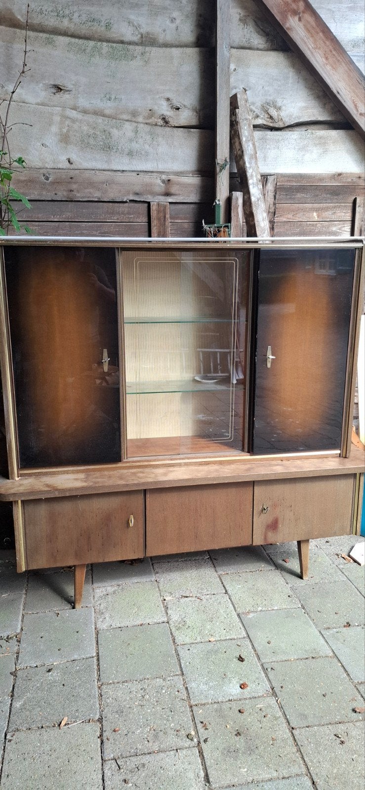 Vintage kastje met 2 lades en vitrine, Antiek en Kunst, Ophalen