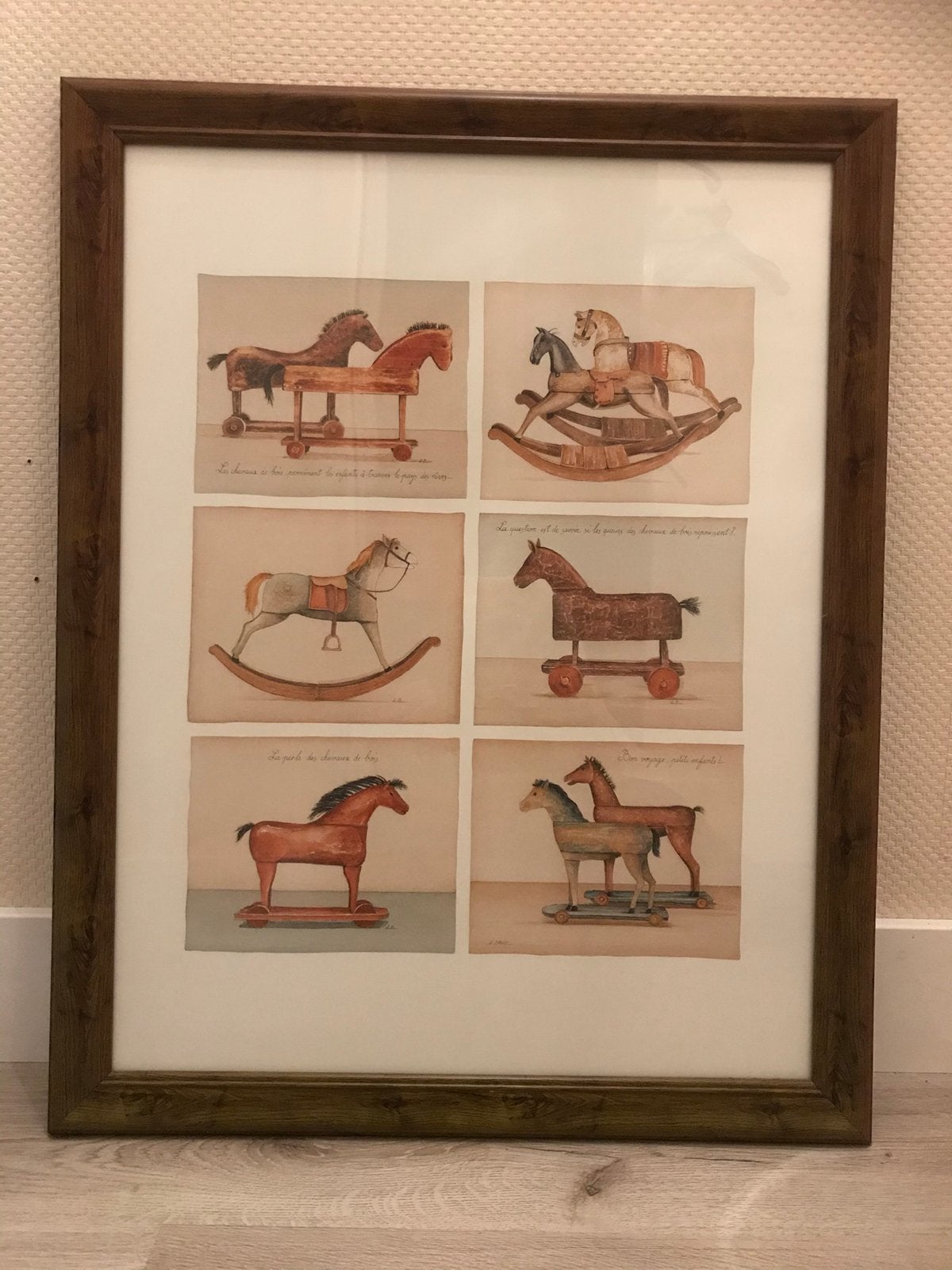 Schilderij hobbelpaarden curiosa voor kinderkamer, Ophalen of Verzenden