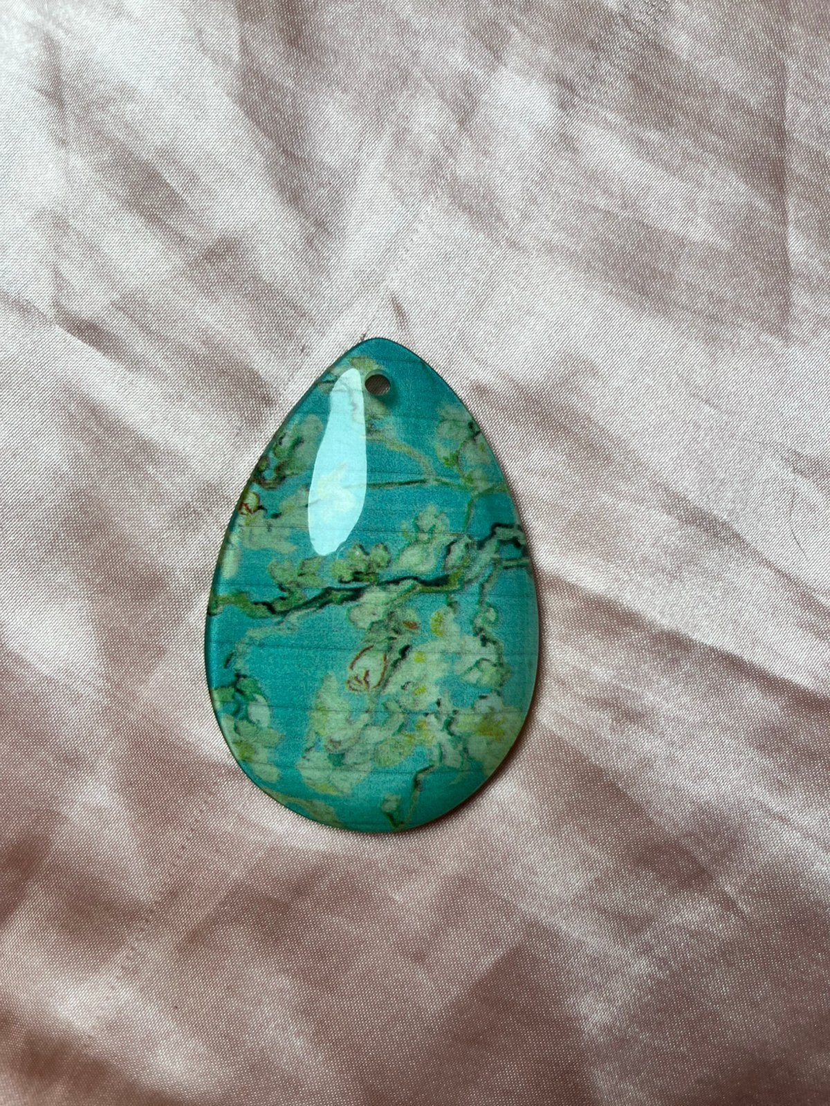 Van Gogh Amandelbloesem Turkuoise Traanvormige Hanger Bedel, Ophalen of Verzenden, Zo goed als nieuw, Zilver, Overige materialen