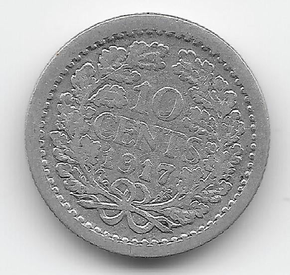 Nederland 10 cent 1917 KM# 145, Verzenden, Zilver, 10 cent, Koningin Wilhelmina
