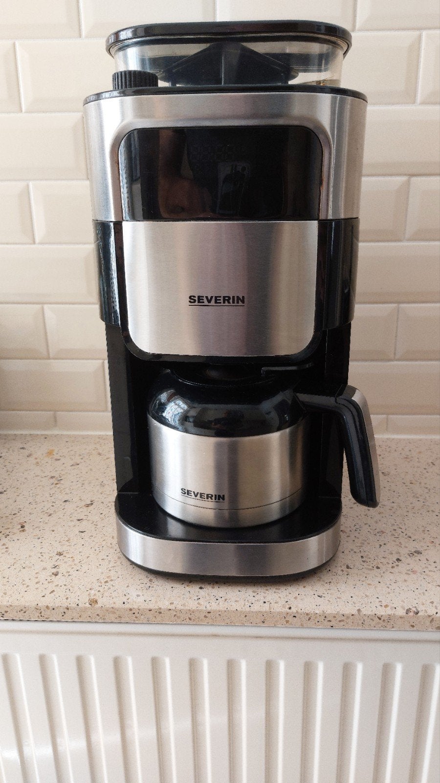 Severin KA 4814 koffiezetapparaat + bonenmaler + thermoskan, Ophalen, Koffiemachine, Zo goed als nieuw, 4 tot 10 kopjes