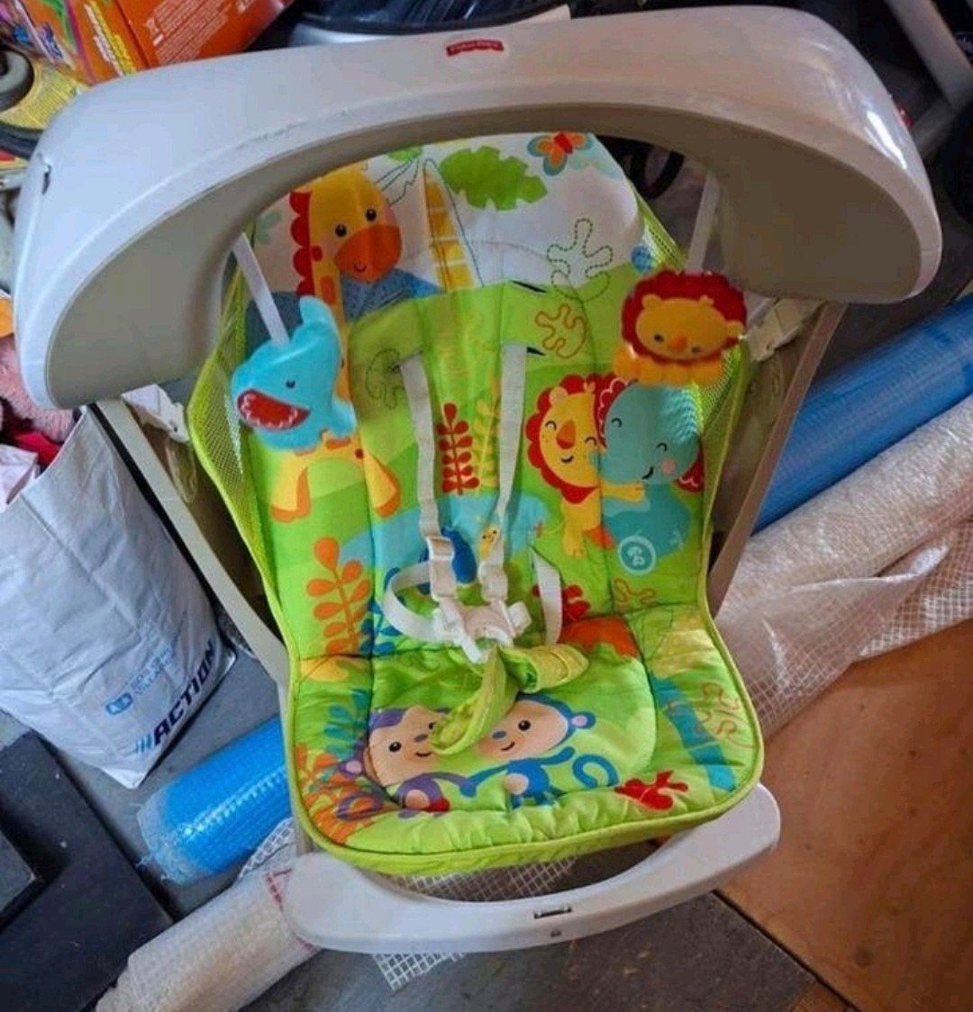 Fisher-Price elektrische wipstoel met vrolijke dierenprint, Ophalen, Fisher-Price, Gebruikt, Verstelbaar