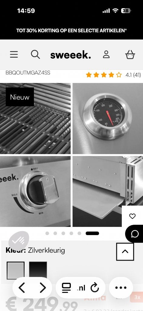Sweeek BBQOUTMGAZ4SS Gasbarbecue Zilverkleurig