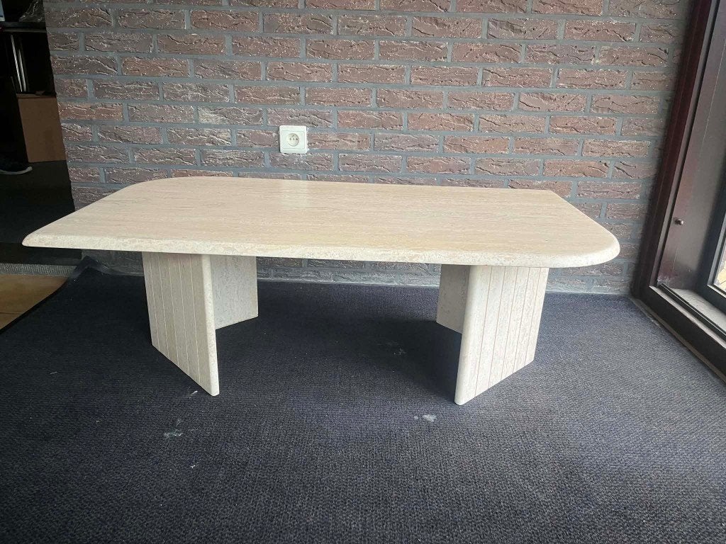 Travertin salontafel - tear vorm - 110x60, Huis en Inrichting, Tafels | Salontafels, 100 tot 150 cm, Zo goed als nieuw, Overige vormen